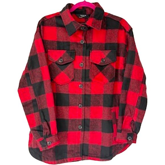 Member's Mark Red/Black Buffalo Check Button-Front Shacket Women's Small NWT - Picture 1 of 9